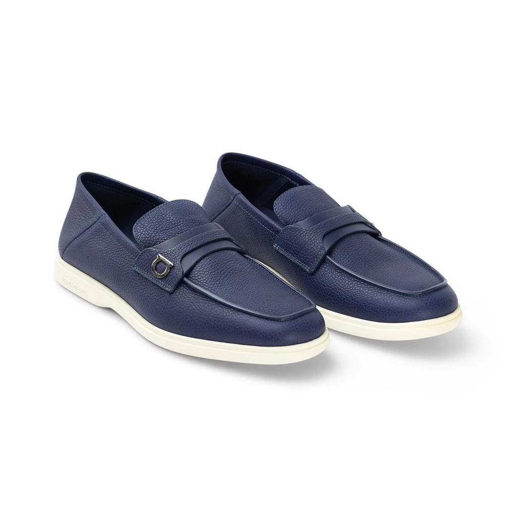 Ferragamo Gancini-Plaque Leather Loafers in BLUE – On Sale  display picture 1