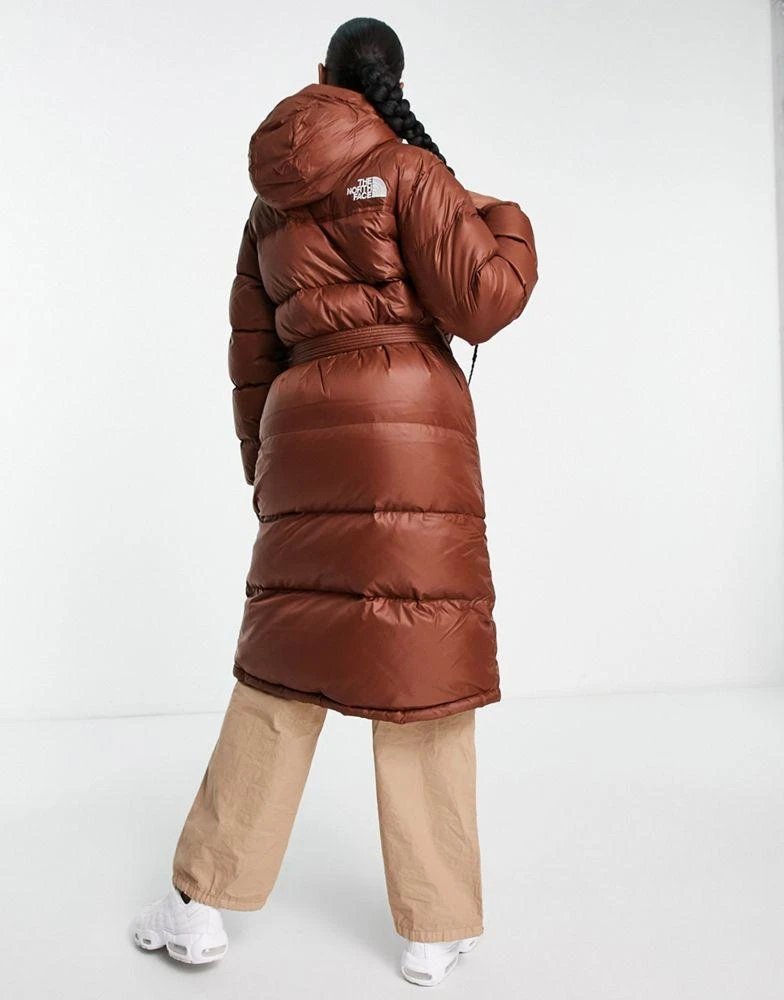 The North Face The North Face Nuptse belted long down parka coat in brown 4