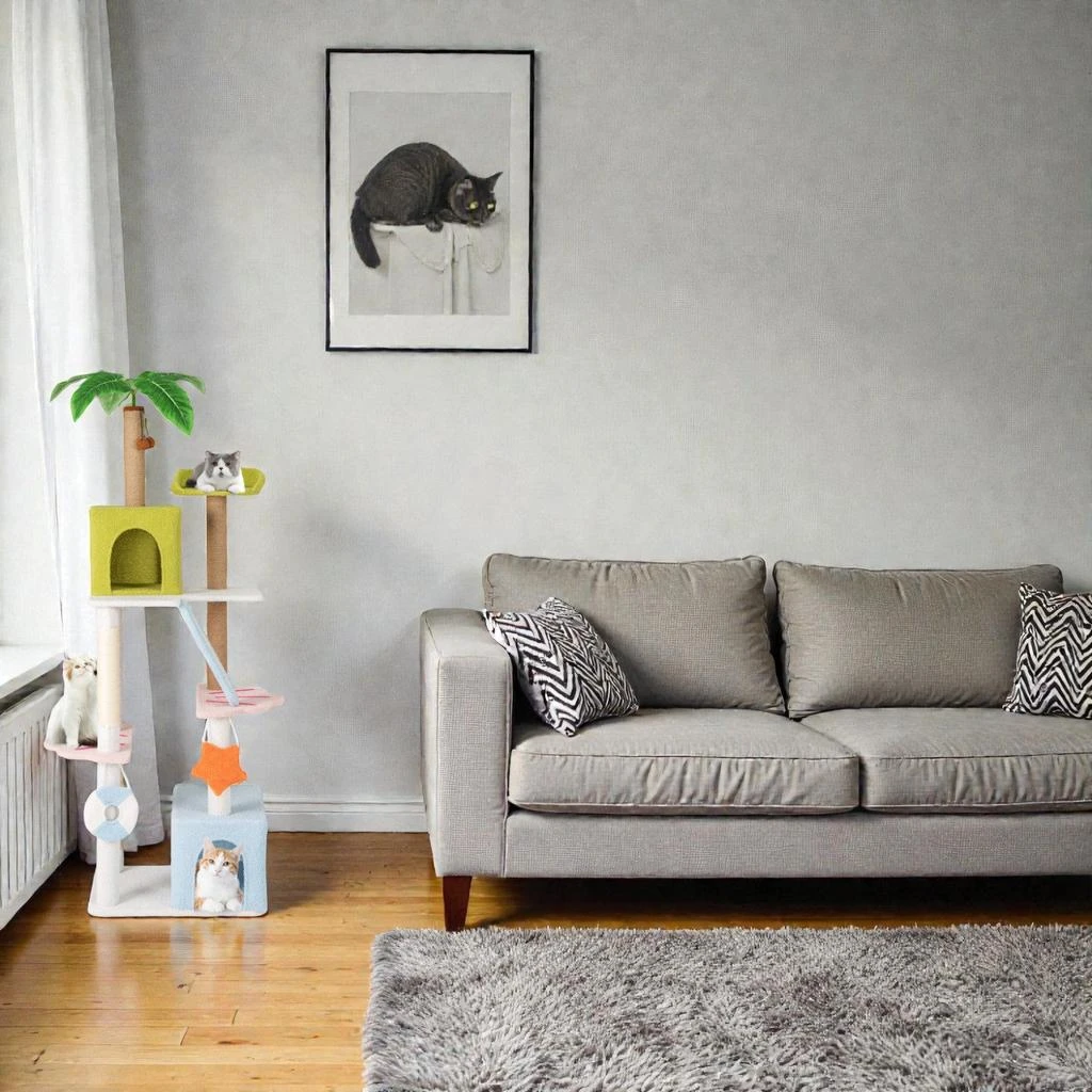 Hivvago Tall 71" Coastal-Themed Feline Tree with Tiered Platforms