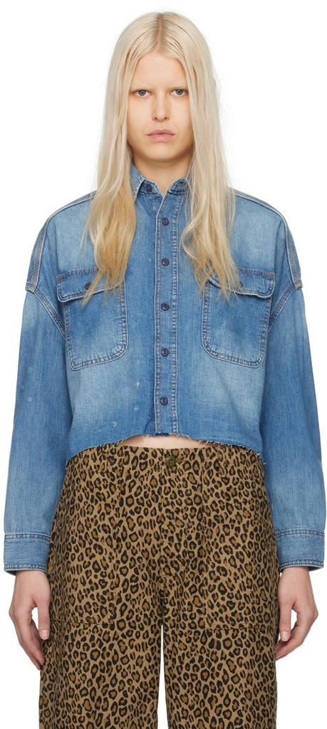 R13 Blue Cropped Denim Shirt