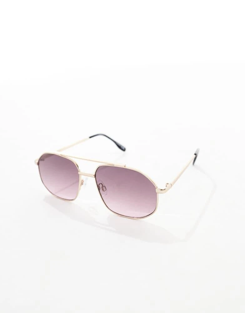 ASOS ASOS DESIGN aviator sunglasses with burgundy lens and gold metal frame 3