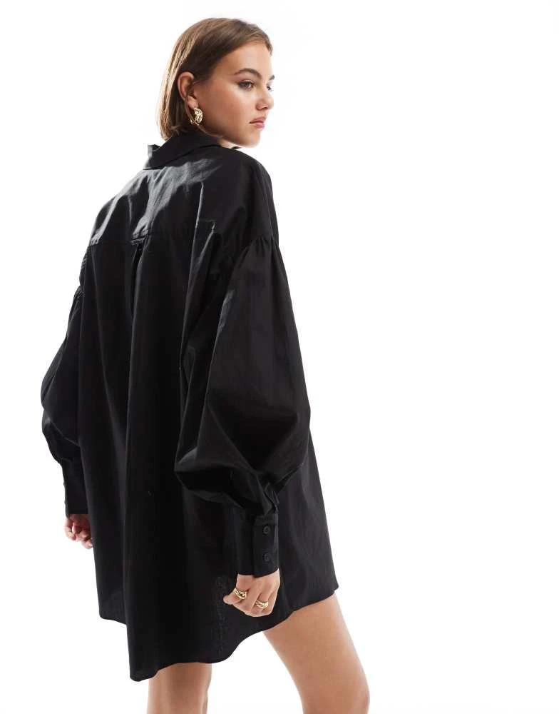 ASOS ASOS DESIGN boyfriend shirt mini dress with blouson sleeve in black 3