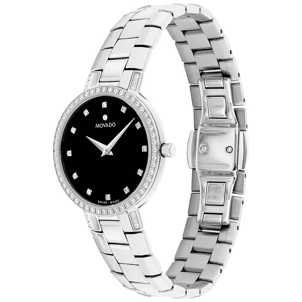 Movado Women's Swiss Faceto Diamond (1/4 ct. t.w.) Stainless Steel Bracelet Watch 28mm