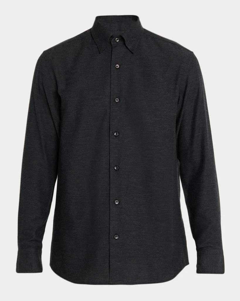 Brioni Men's Cotton and Cashmere Sport Shirt, White, Men's, 3X-L, Shirts Tops Casual Button Down Sport Shirts