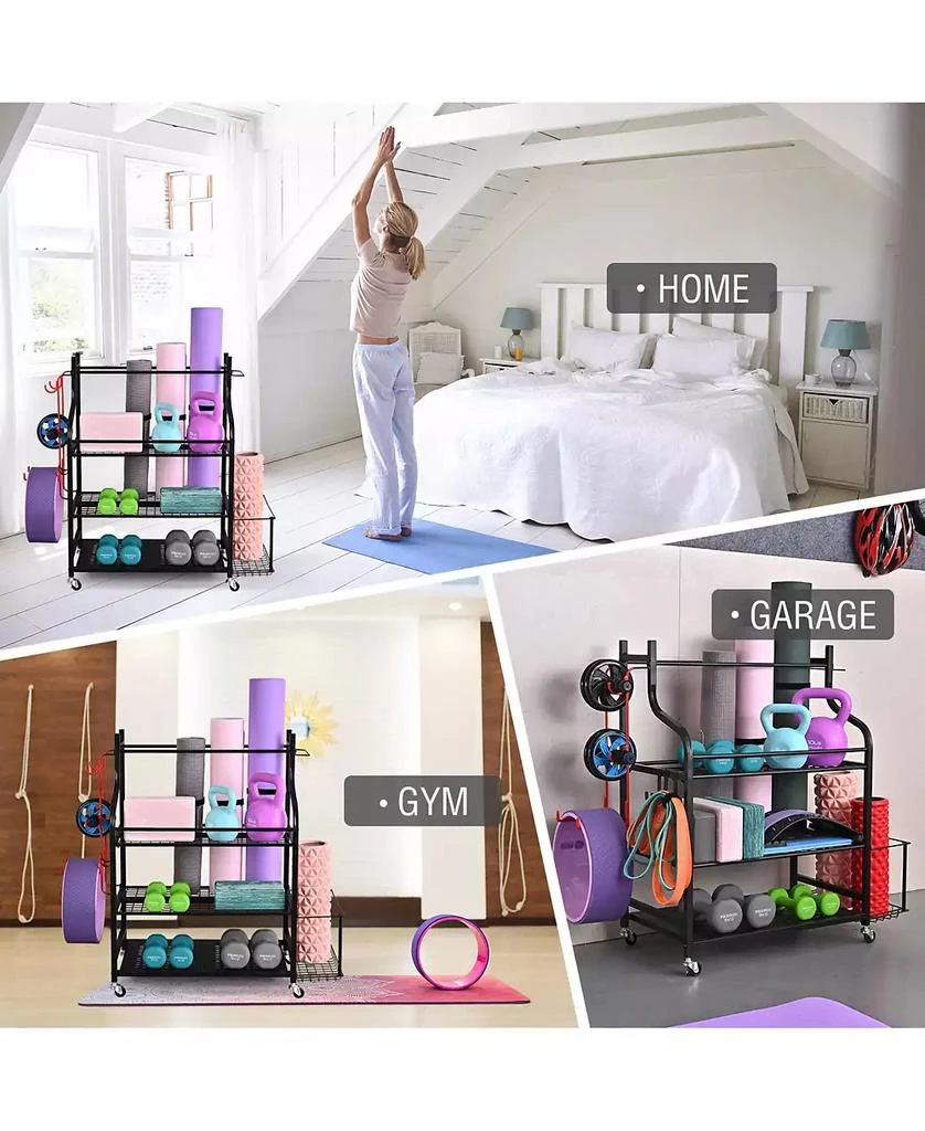 Mythinglogic 3- Tier Yoga Mat Home Gym Storage Rack, Large Capacity Dumbbell Rack for Home 2