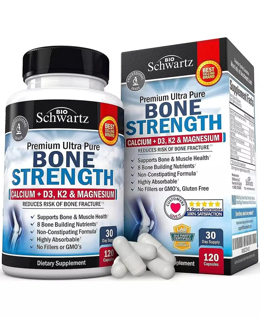 BioSchwartz Bone Strength Supplement with Calcium + D3, K2
Magnesium 120ct
