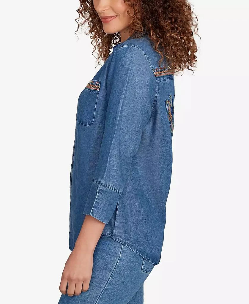 Alfred Dunner Women's El Paso Embroidered Butterfly Button Front Top 4