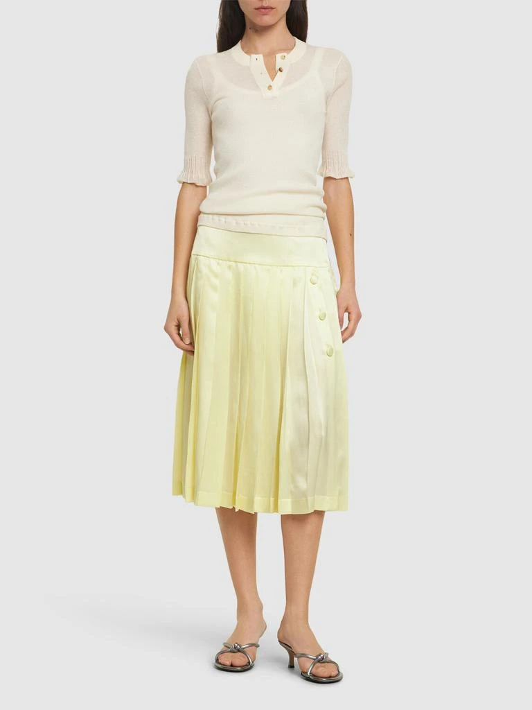 ALESSANDRA RICH Silk Satin Pleated Midi Skirt 1