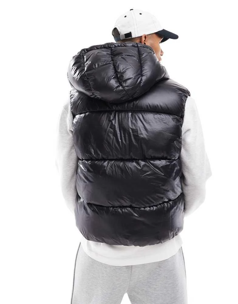 Bershka Bershka faux leather gilet in black 3