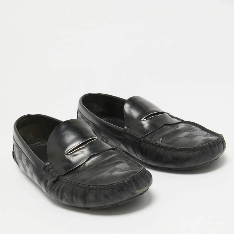 Louis Vuitton Louis Vuitton Black Damier Embossed Leather Outline Loafers Size 42.5 4