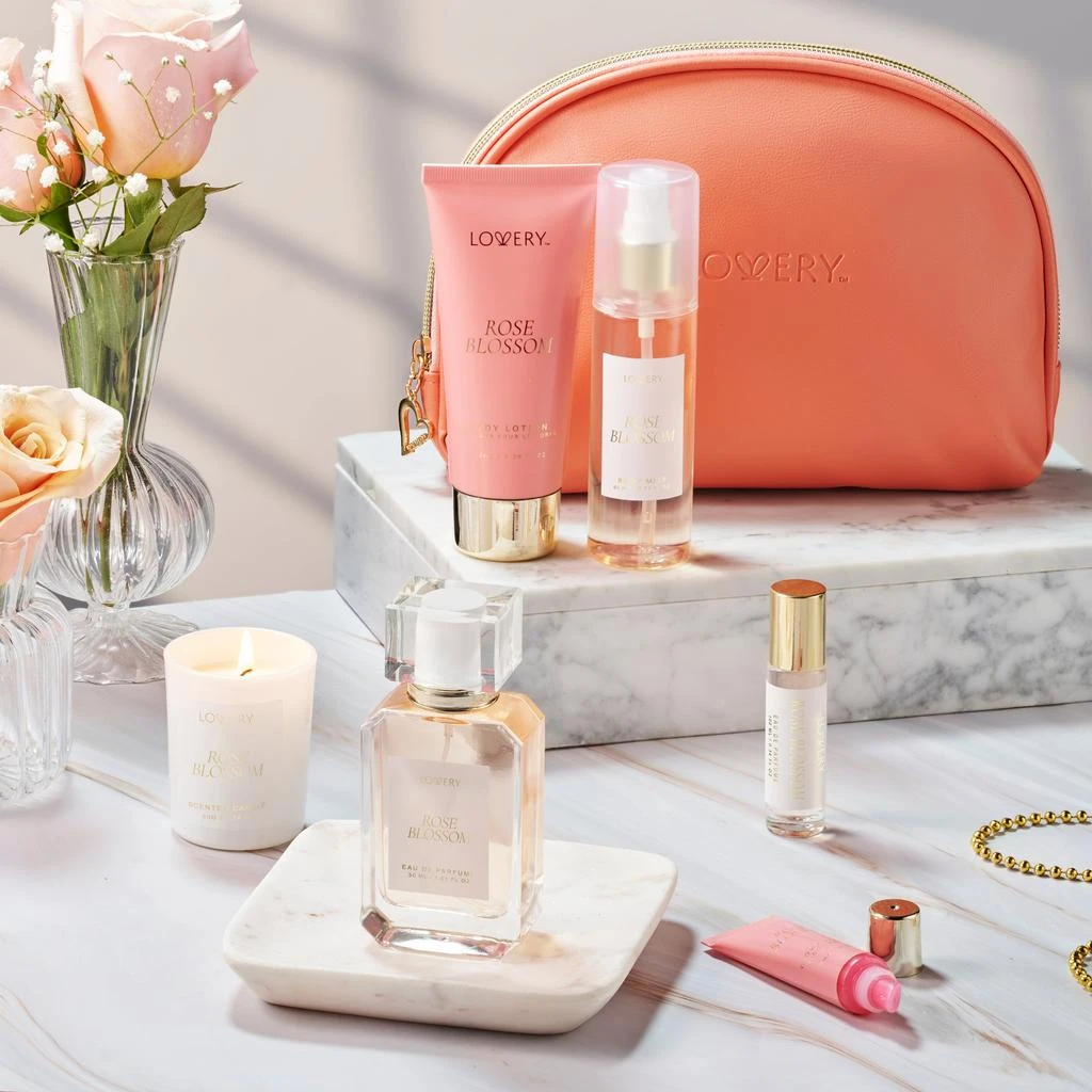 Lovery Rose Blossom Bath and Body Care Fragrance Set, 8pc. Luxury Gift Set with Cosmetic Bag 3