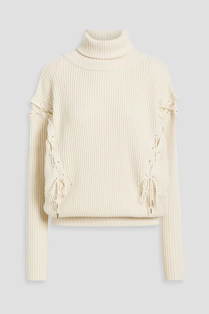 PALMER//HARDING Possibility lace-up ribbed wool and cotton-blend turtleneck sweater 1