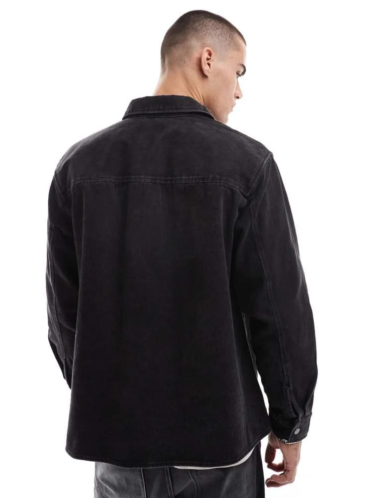 Pull&Bear Pull&Bear denim acid washed overshirt in black 2