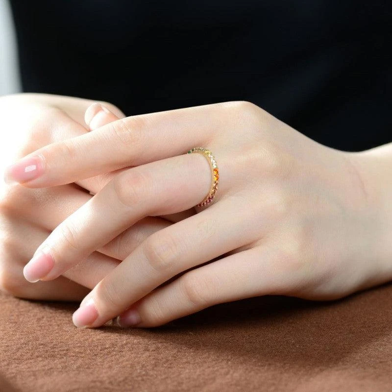 Genevive Sterling Silver 14k Yellow Gold Plating with Multi Cubic Zirconia Eternity Ring 3