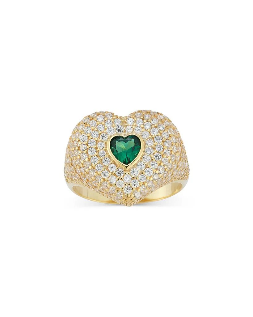 AQUA Pavé 
Green Cubic Zirconia Heart Signet Ring - Exclusive 1