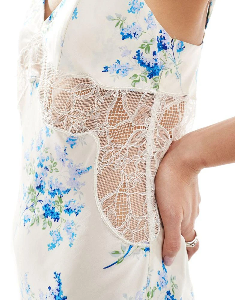 EMORY PARK Emory Park satin floral print maxi dress in blue cream floral 3