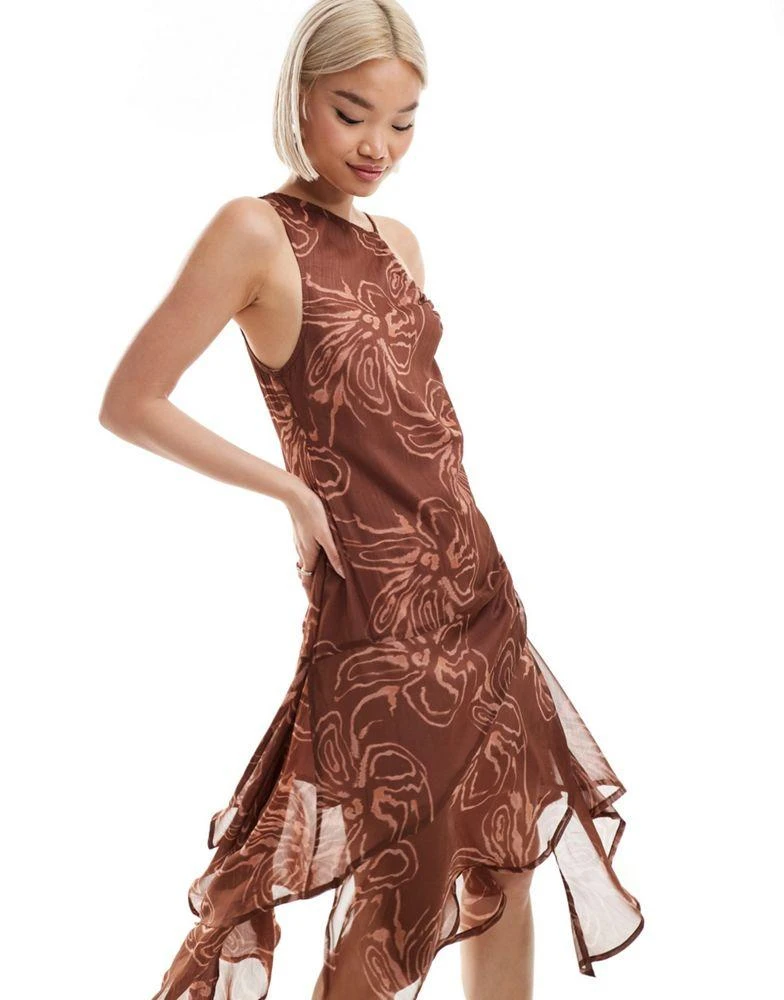 COLLUSION COLLUSION chiffon deconstructed asymmetric slip dress in blurred floral 3