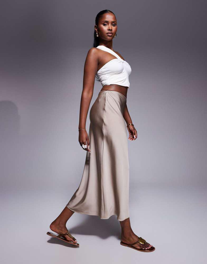 River Island River Island satin bias maxi skirt in beige