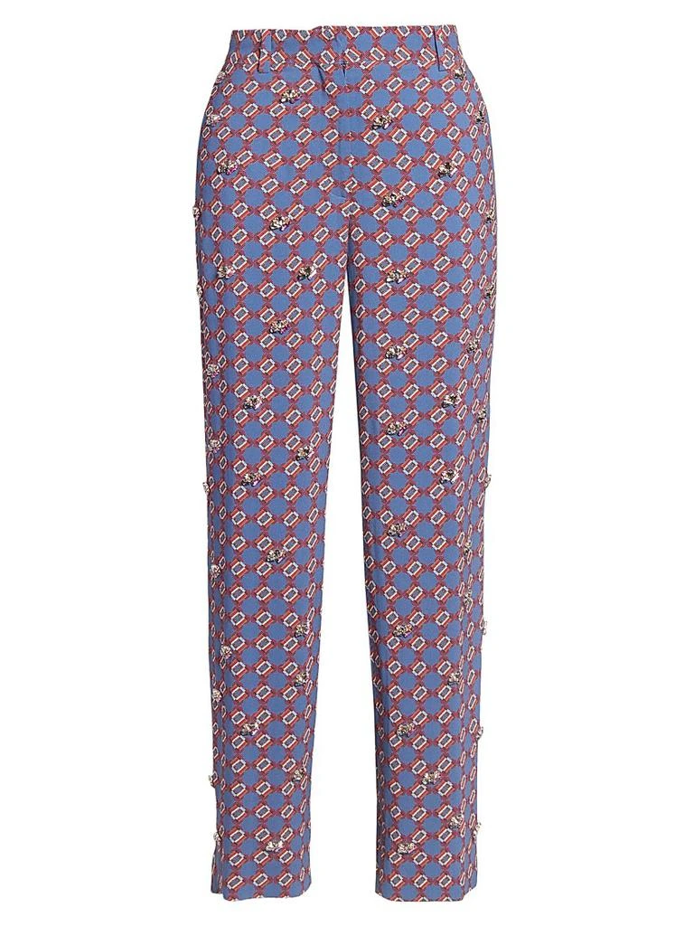 Dries Van Noten Paxy Embellished-Trim Printed Crepe Pants 1