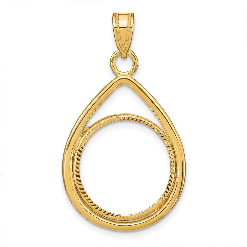Diamond2Deal 14k Yellow Gold Diamond-cut Lightweight Teardrop 16.5mm Coin Bezel Pendant 1