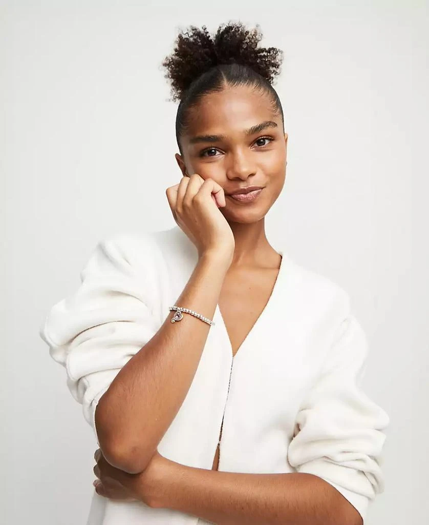 UNOde50 Silver Beaded and Pink Crystal Heart Stretch Bracelet 4