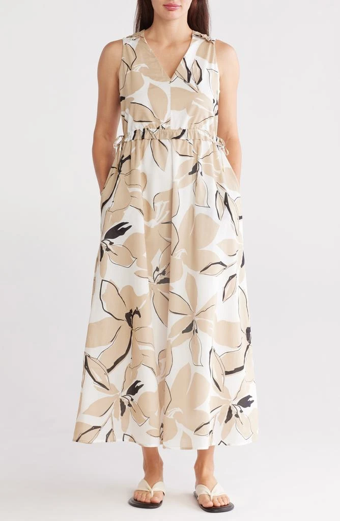 Ellen Tracy Floral Sleeveless Ruffle Cotton Maxi Dress 1