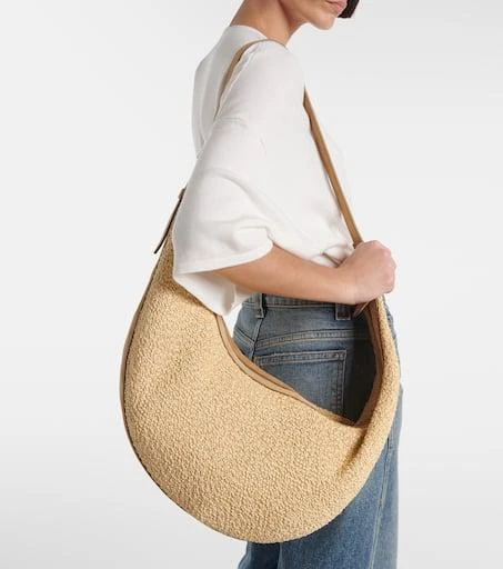 Khaite Augustina suede-trimmed raffia shoulder bag 2