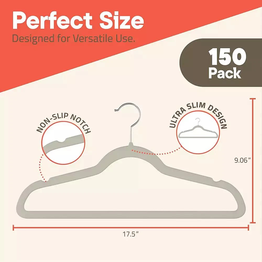 Lifemaster Hangers with 360° Swivel Hooks, Non-Slip Design, Holds 11 lbs, Space-Saving for Neat, Crease-Free Closet Organization, Pack of 150 2