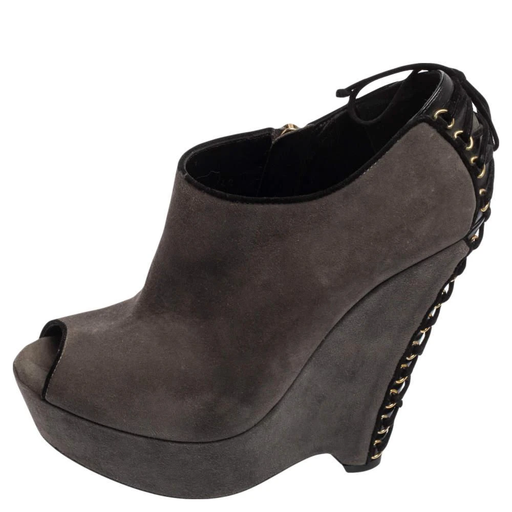 Yves Saint Laurent Saint Laurent Grey Suede  Wedge Peep Toe Booties Size 38 2