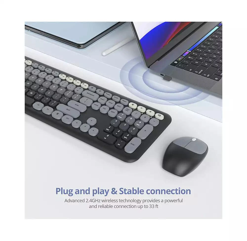 risokeys Cute Keyboard and Mouse Wireless Silent, Full-Size Retro Typewriter Wireless Quiet Slim Keyboard Low-Noise 2.4GHz for Computer, Desktop, Laptop(Grey) 5