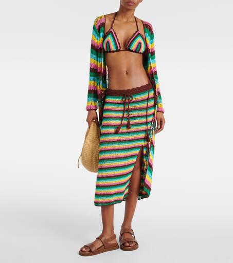 ANNA KOSTUROVA Striped crochet cotton midi skirt