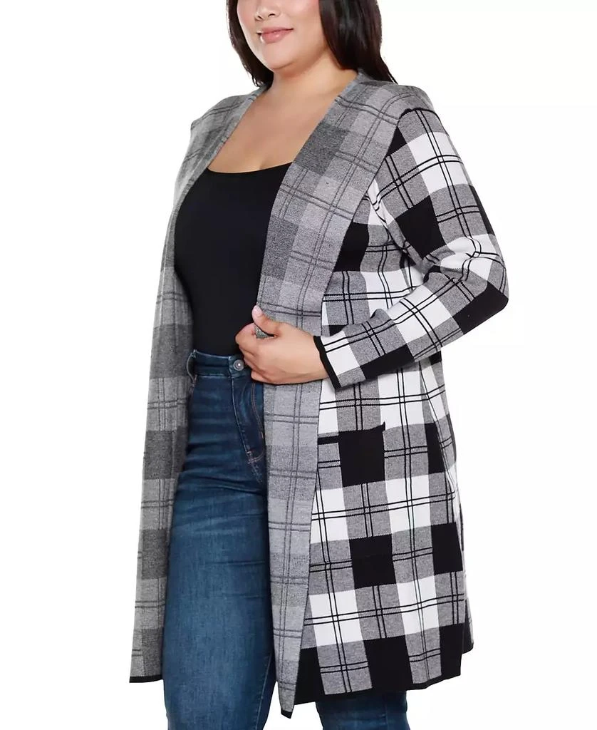 Belldini Plus Size Hooded Checkered Plaid Cardigan Sweater 3