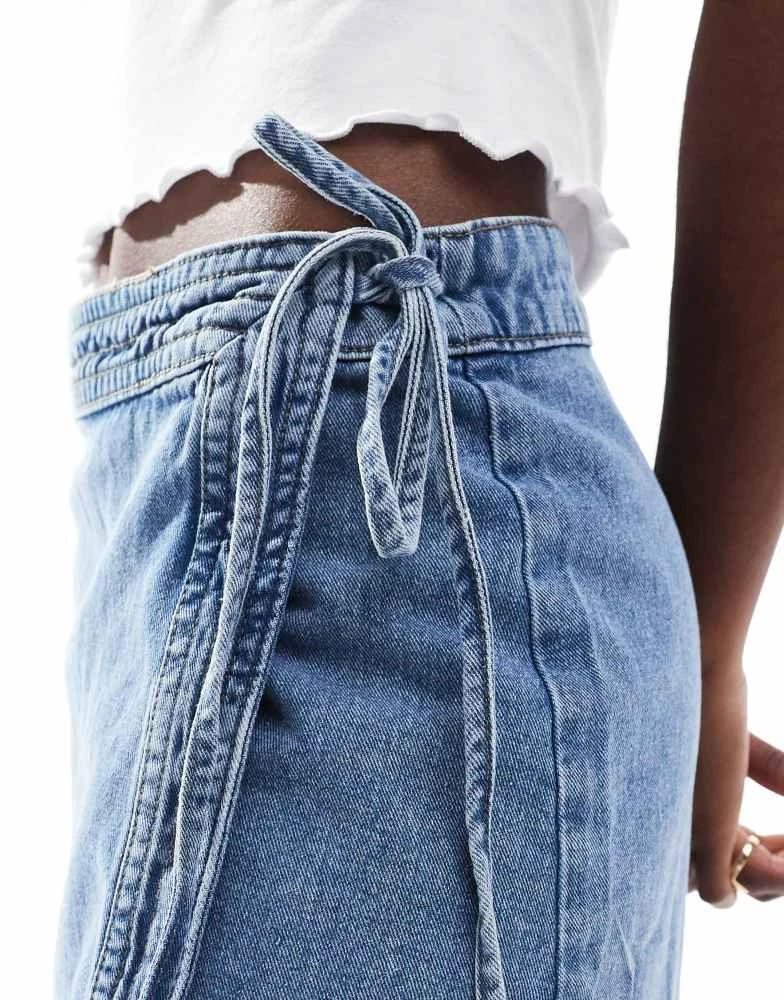 ONLY ONLY wrap denim mini skirt in light blue 4