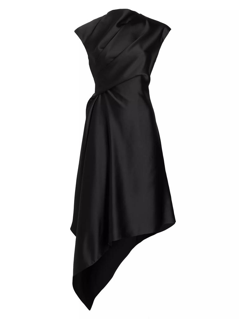 Amsale Draped Satin Asymmetric Cocktail Dress