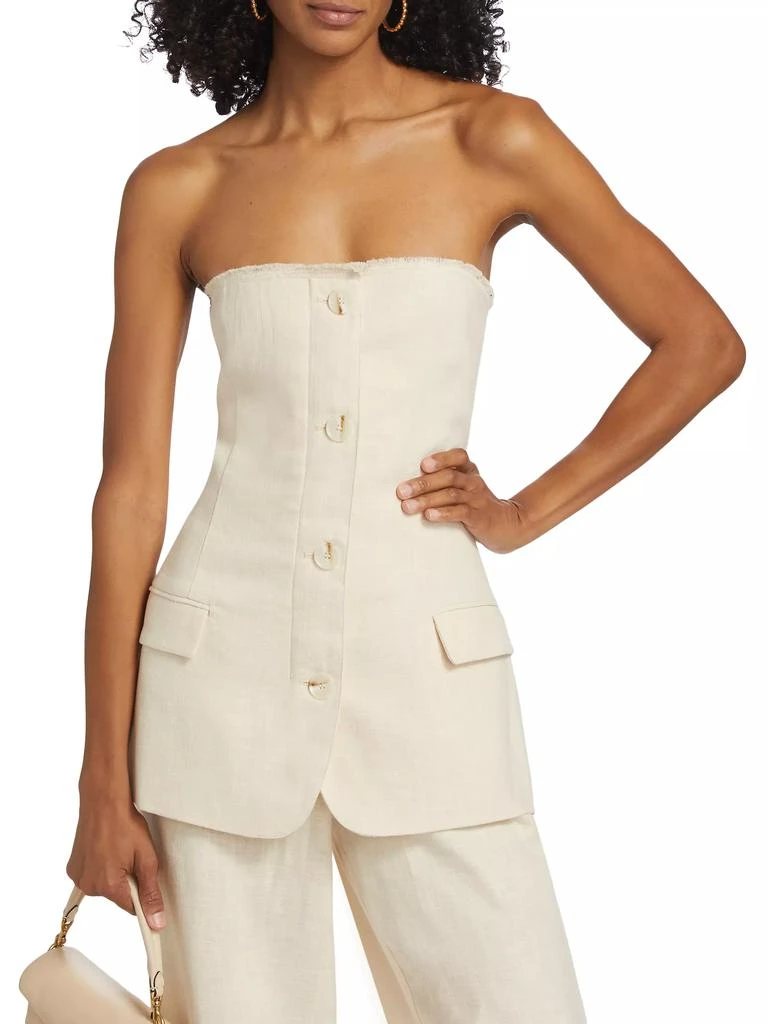 Ronny Kobo Spencer Cotton-Linen Strapless Blazer 3
