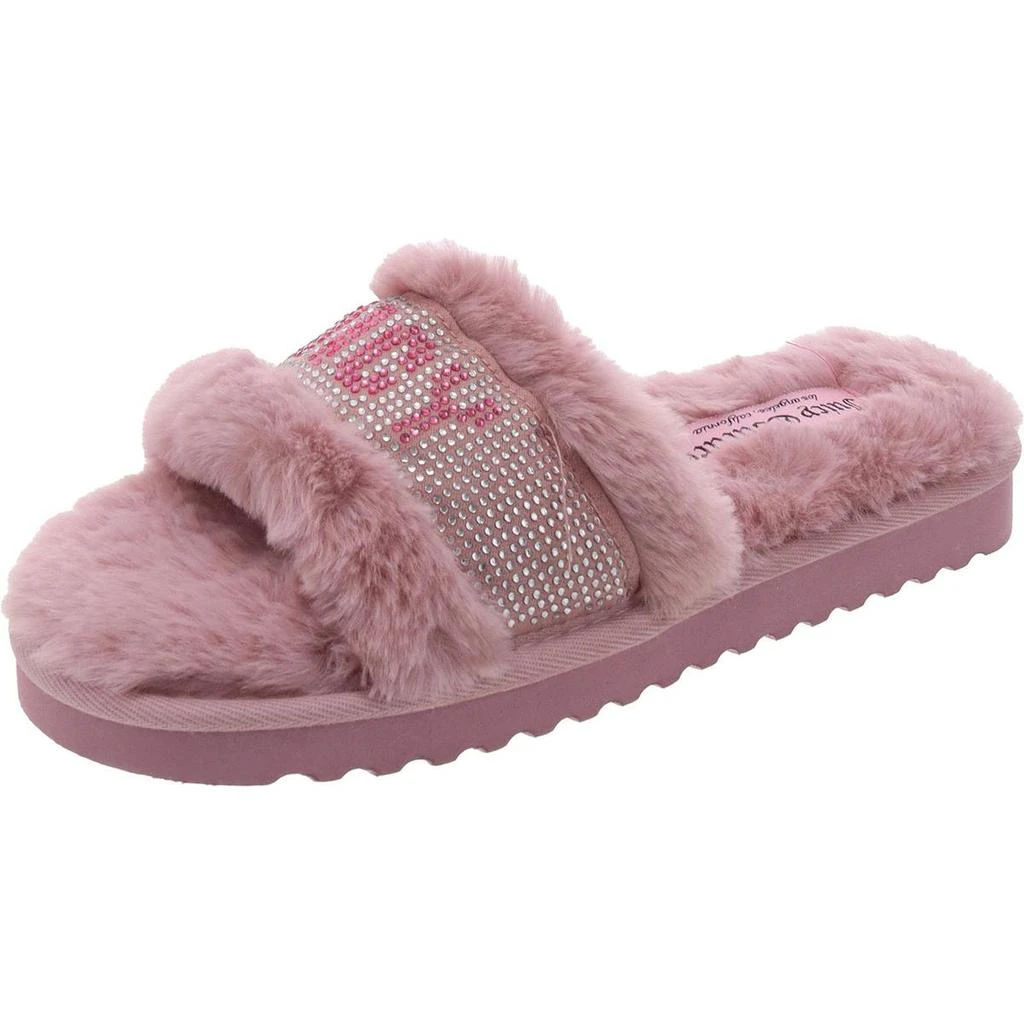 Juicy Couture halo Womens Embellished Faux Fur Slide Slippers 4