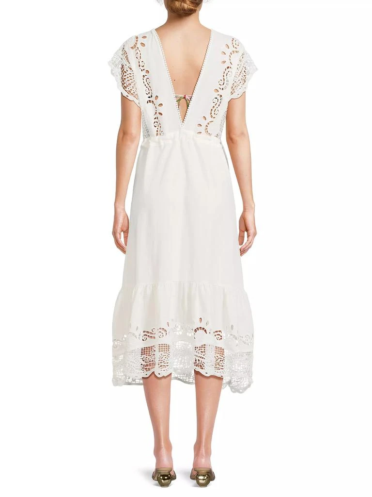 Farm Rio Guipure Lace Linen-Blend Midi-Dress 5