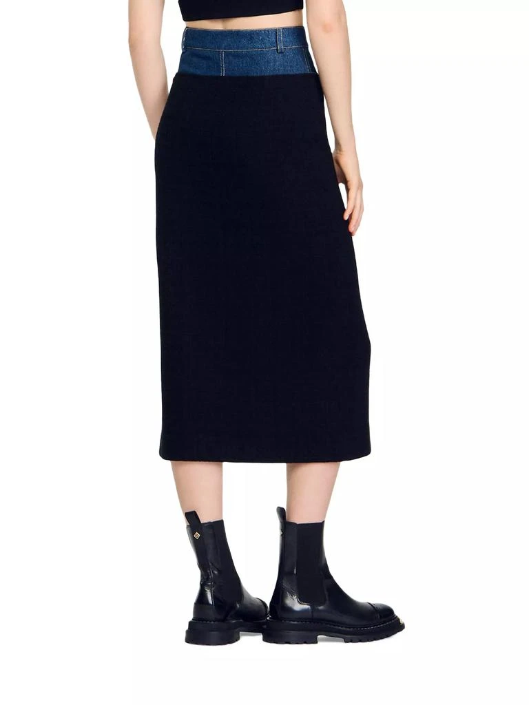 Sandro Dual-Material Denim and Tweed Skirt 3
