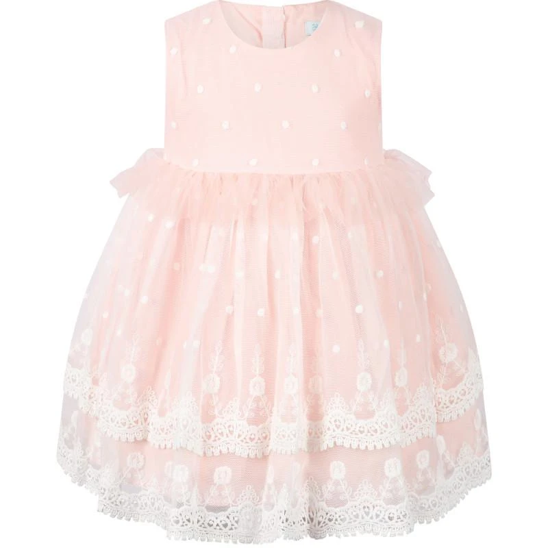 Abel & Lula Polka dot and lace ruffles tulle dress with bloomers in pink 2