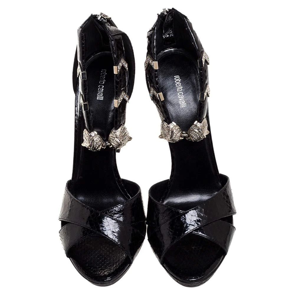 Roberto Cavalli Roberto Cavalli Black Python Crystal Embellished Panther Sandals Size 39 3