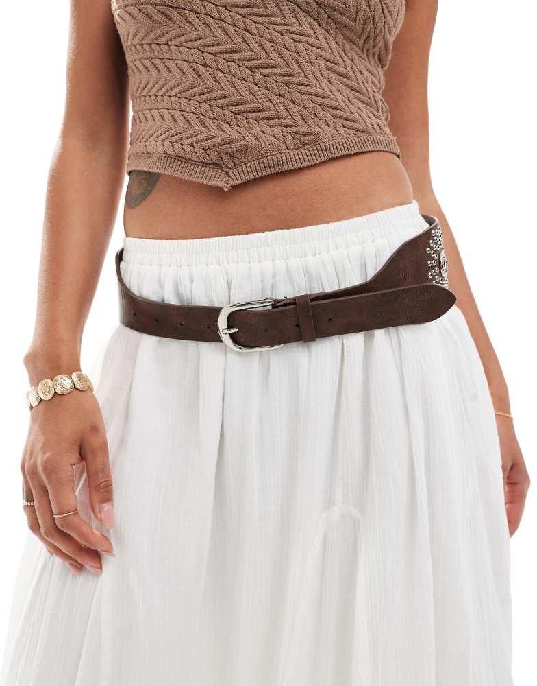 My Accessories My Accessories wide belt with studs in silver and brown