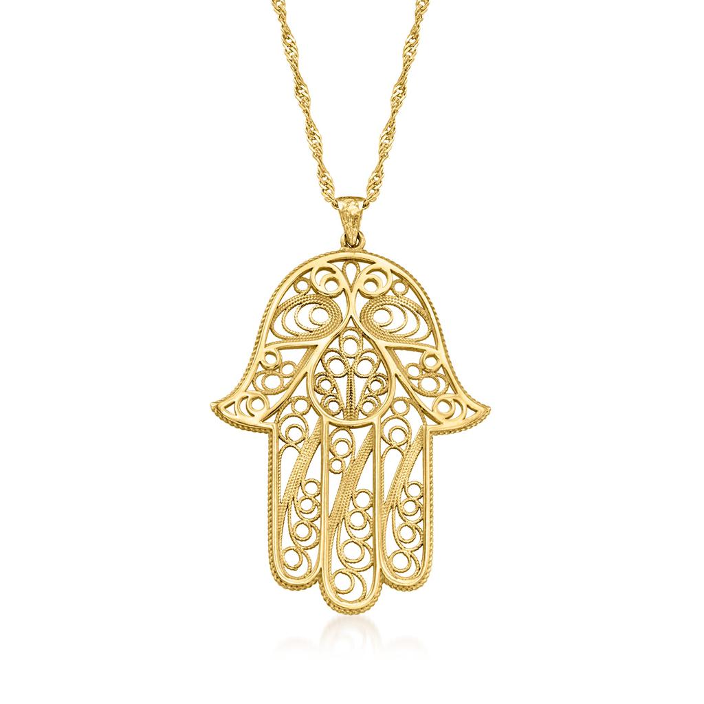 Ross-Simons 18kt Gold Over Sterling Filigree Hamsa Pendant Necklace