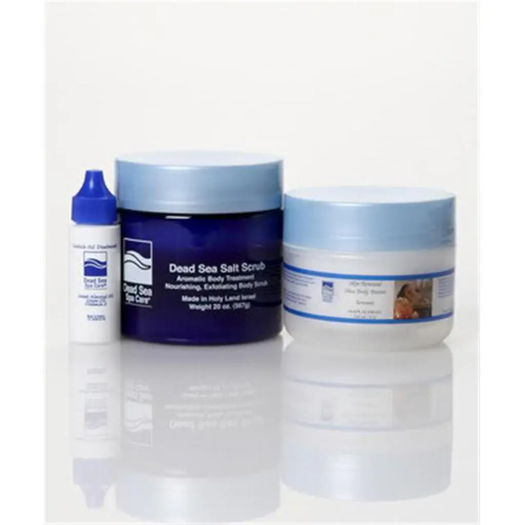 Dead Sea Spa Care DEADSEA-76 24 oz Serenity Salt Scrub and 8 oz Serenity Shea Body Butter, Cuticle Oil