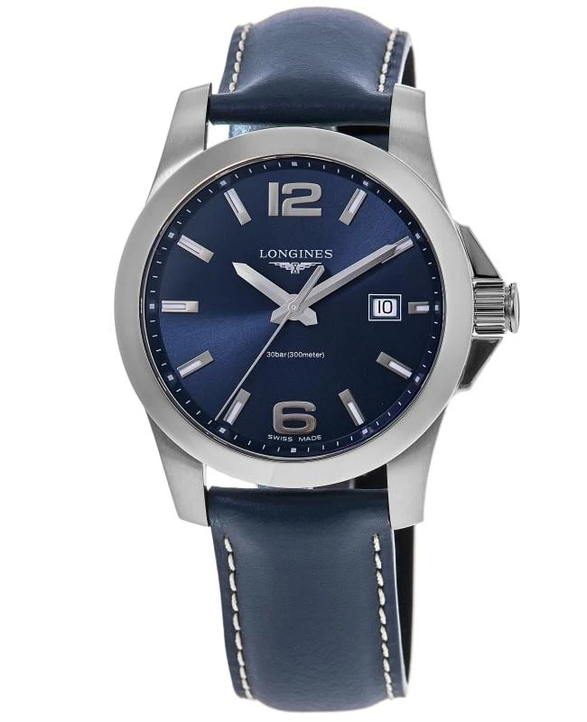 Longines Longines Conquest Quartz Blue Dial Blue Leather Strap Men's Watch L3.759.4.96.0 1