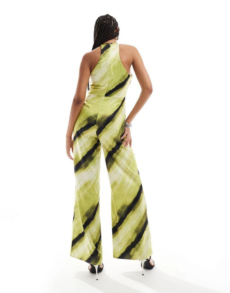 ASOS ASOS DESIGN satin racer wide leg jumpsuit in green abstract print 2