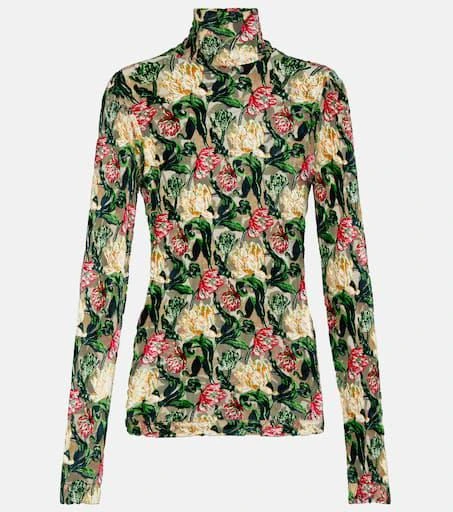 Rabanne Floral crepe turtleneck top 1