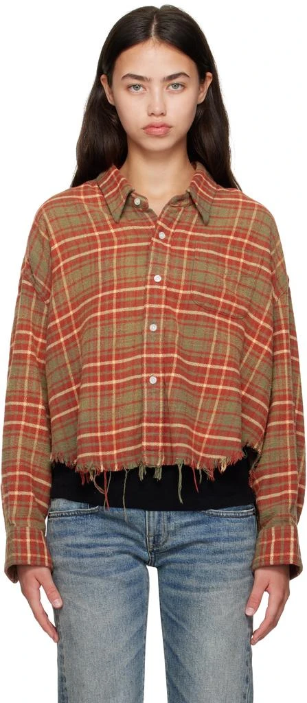 R13 Orange 
Khaki Drop Neck Cropped Shirt