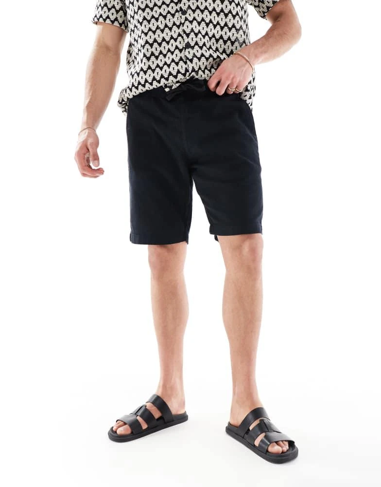 French Connection Mens French Connection linen drawstring shorts in navy 4