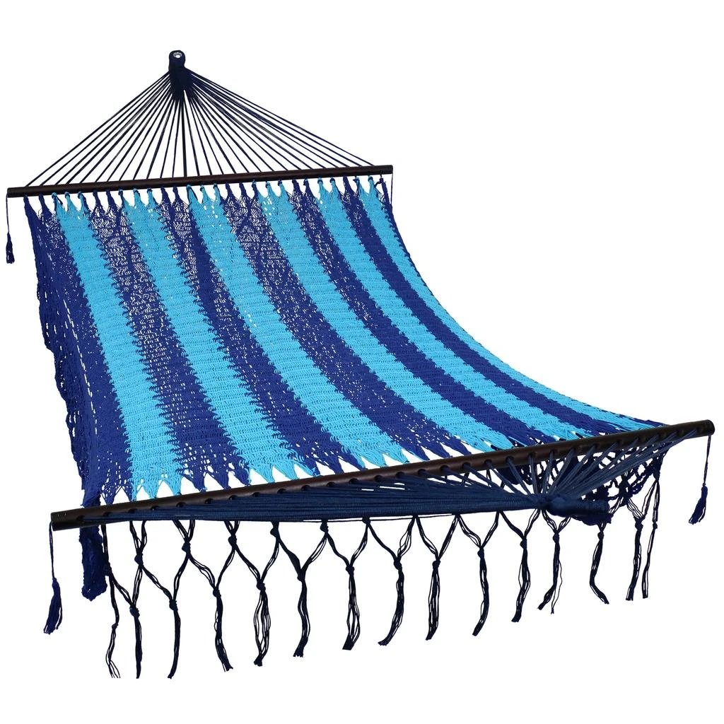 Sunnydaze Heavy-Duty Deluxe Hand-Woven Cotton American-Style Mayan Hammock with Spreader Bars - 770 lb Weight Capacity 1
