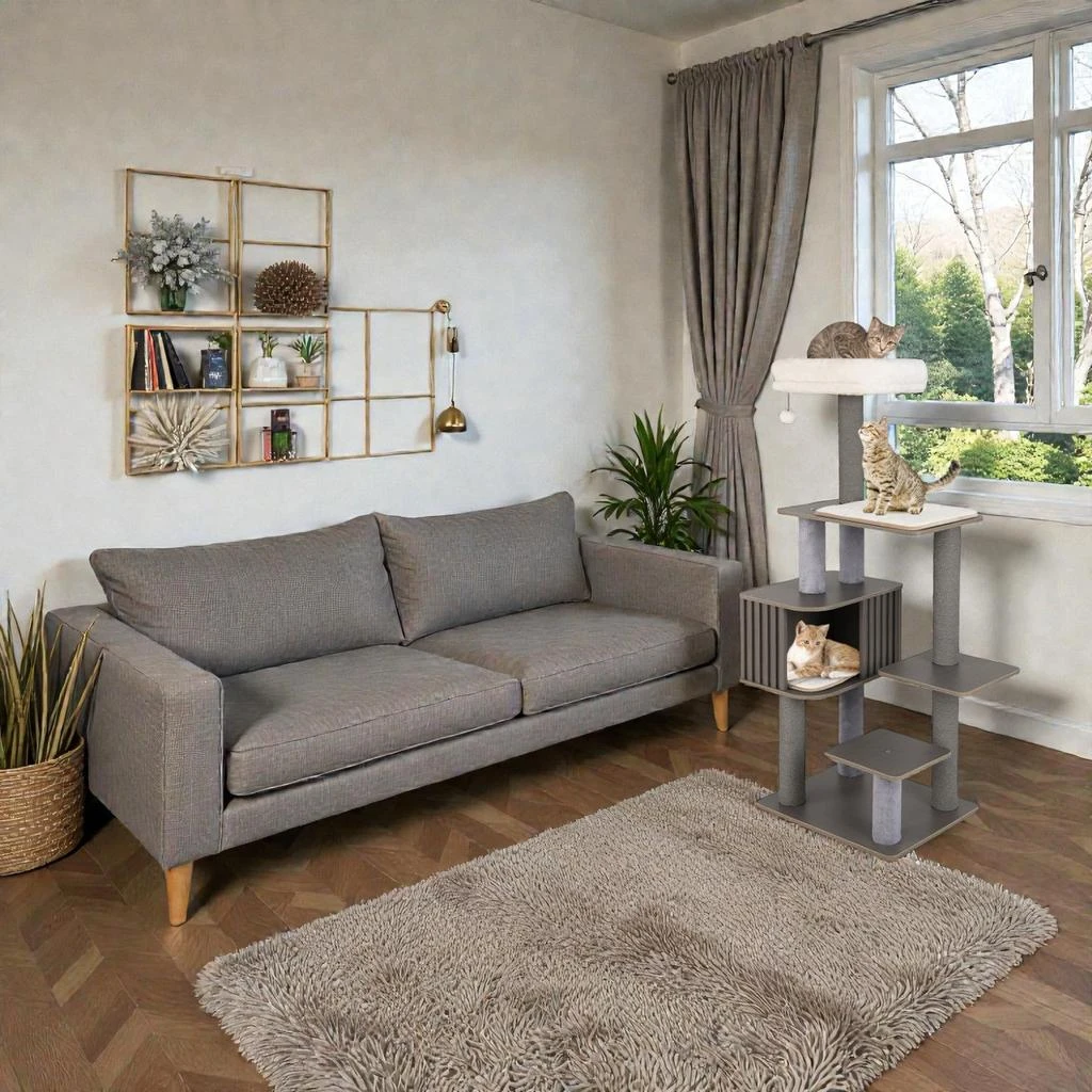 Hivvago 59.5-Inch Indoor Cat Tower with Multi-Level Platforms and Cushioned Top Perch